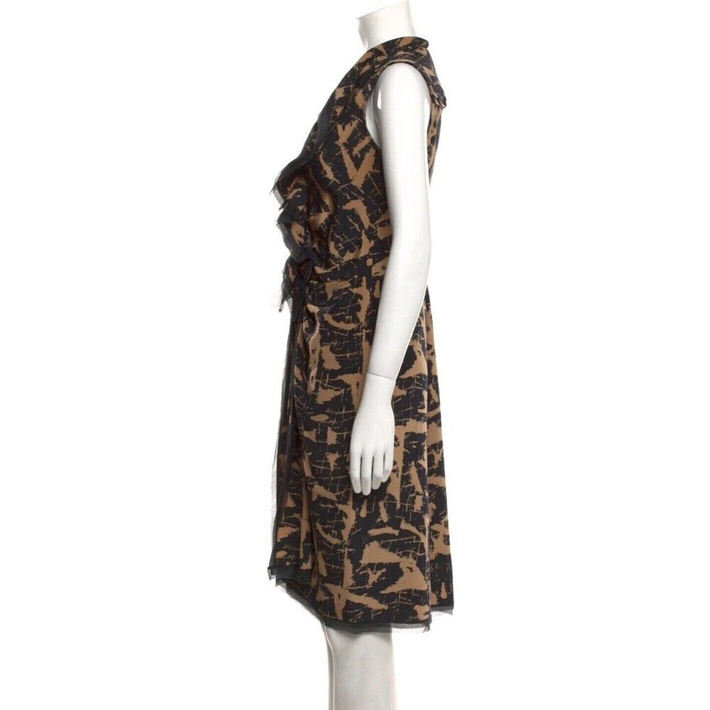 $2150 Oscar de la Renta Taupe and Black Silk Ruffle Dress Sz 6 brown black - Picture 7 of 16